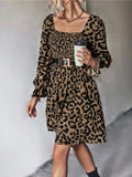Leopard Smocked Flounce Sleeve Mini Dress - Trendsi - Flyclothing LLC