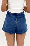 Asymmetrical Denim Skort with Pockets - Trendsi