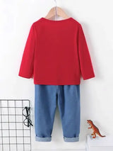 Dinosaur Round Neck Long Sleeve Top and Distressed Pants Set - Trendsi - Flyclothing LLC
