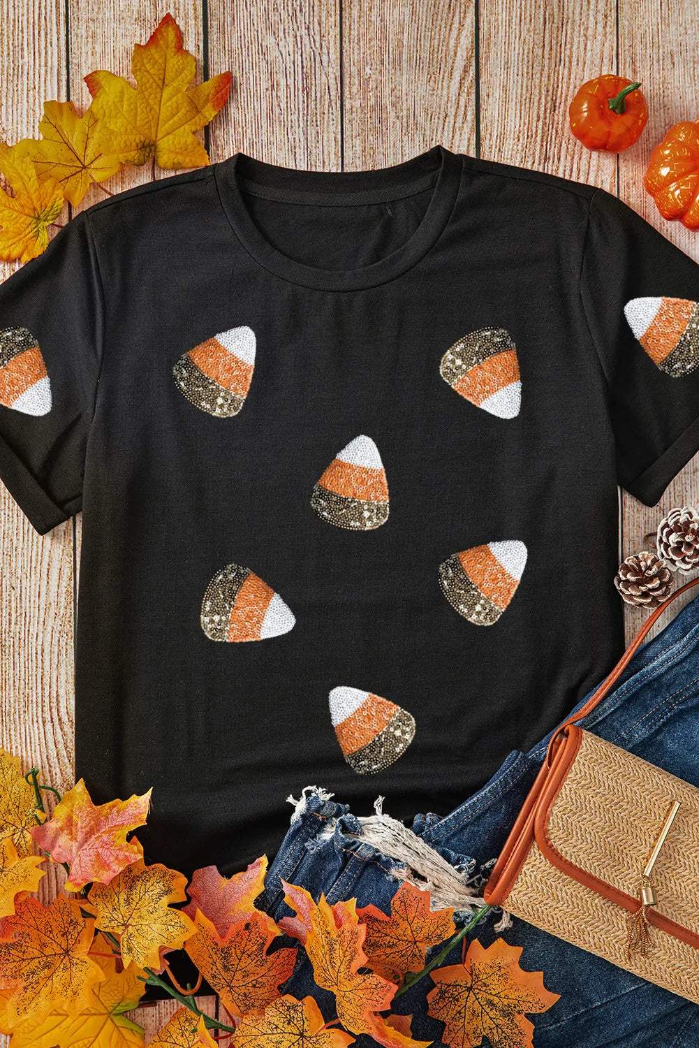 Sequin Round Neck Short Sleeve T-Shirt - Trendsi - Flyclothing LLC