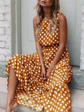 Polka Dot Round Neck Sleeveless Midi Dress - Trendsi
