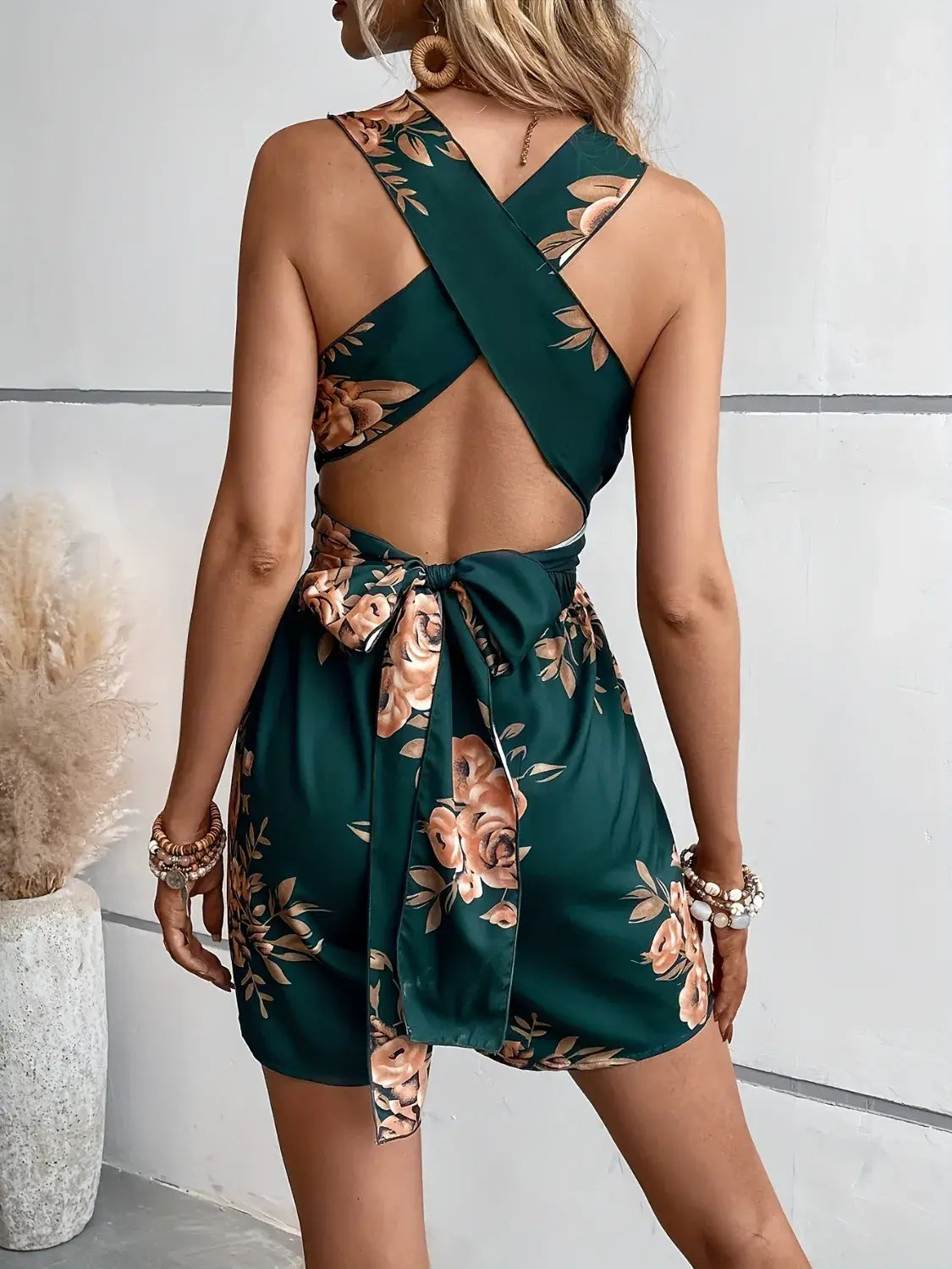 Crisscross Back Printed Romper - Trendsi - Flyclothing LLC