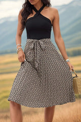 Crisscross Printed Halter Neck Dress - Trendsi - Flyclothing LLC