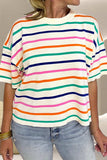 Striped Round Neck Half Sleeve Knit Top - Trendsi - Flyclothing LLC