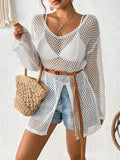 Openwork V-Neck Slit Cover-Up - Trendsi