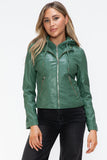 Snobbish Faux Leather Zip Up Drawstring Hooded Jacket - Trendsi