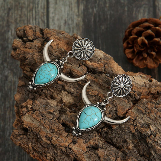 Artificial Turquoise Alloy Cow Head Earrings - Trendsi