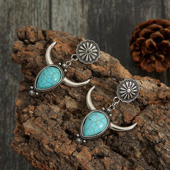 Artificial Turquoise Alloy Cow Head Earrings - Trendsi