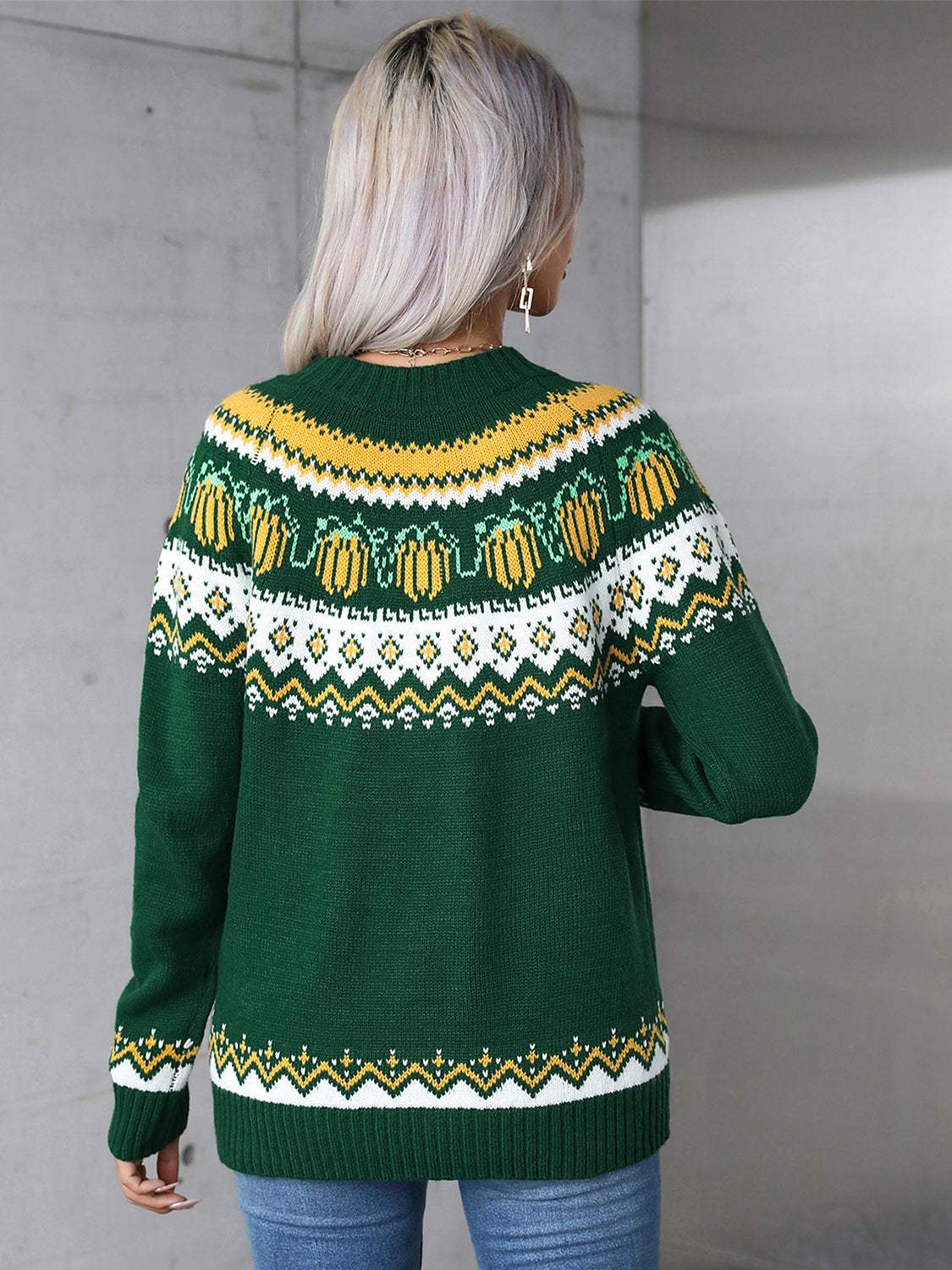 Angel Wings Geometric Round Neck Long Sleeve Sweater - Trendsi - Flyclothing LLC