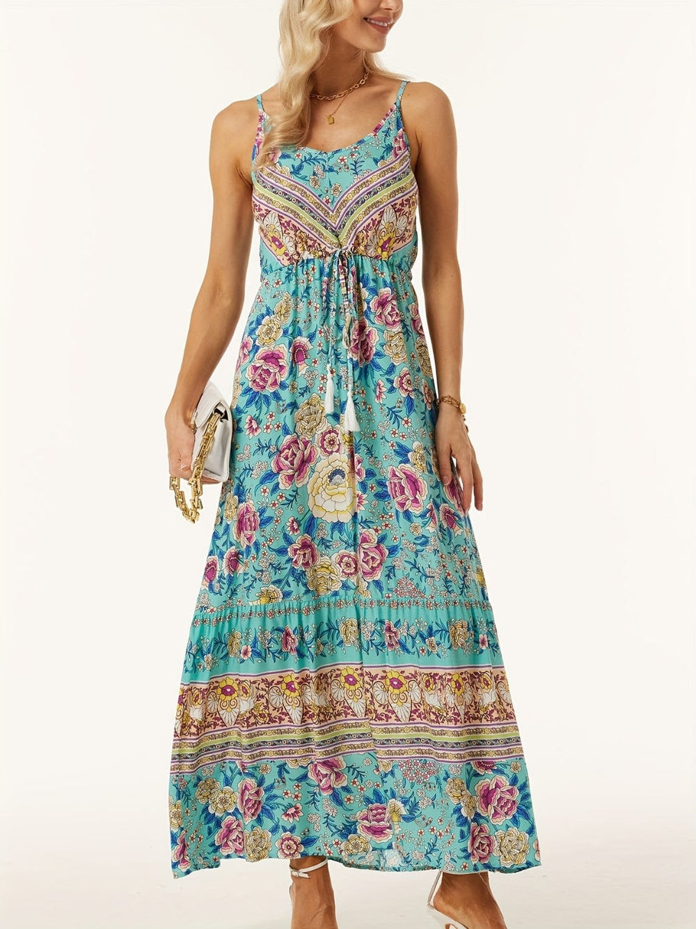 Printed Scoop Neck Midi Cami Dress - Trendsi