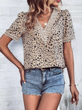 Full Size Printed V-Neck Short Sleeve Blouse - Trendsi - Flyclothing LLC