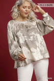Umgee Full Size Metallic Fabric Blouse with Balloon Sleeves Plus Size - Trendsi - Flyclothing LLC