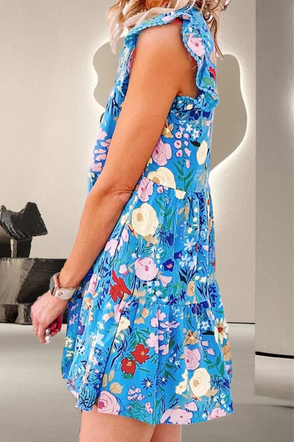 Tiered Floral Cap Sleeve Dress - Trendsi - Flyclothing LLC