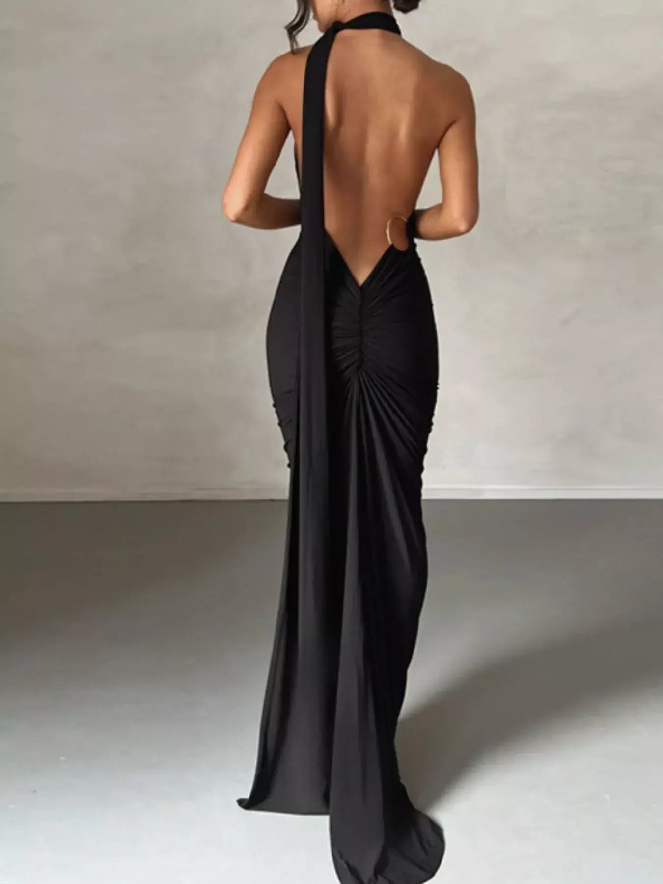 Backless One-Shoulder Ruched Bodycon Maxi Dress - Trendsi - Flyclothing LLC