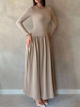 Long Sleeve Ruched A-Line Maxi Dress - Trendsi - Flyclothing LLC