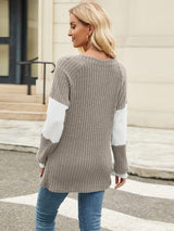 Color Block V-Neck Long Sleeve T-Shirt - Trendsi - Flyclothing LLC