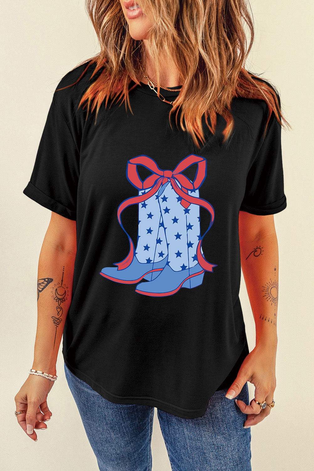 Boot Graphic Round Neck Short Sleeve T-Shirt - Trendsi - Flyclothing LLC