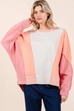 Mittoshop Mineral Wash Color Block Sweatshirt - Trendsi - Flyclothing LLC