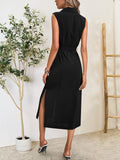 Button Up Sleeveless Midi Dress - Trendsi