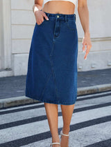 Slit Back Midi Denim Skirt - Trendsi - Flyclothing LLC