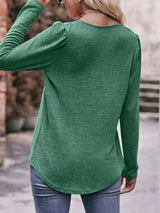 Pleated Square Neck Long Sleeve T-Shirt - Trendsi - Flyclothing LLC