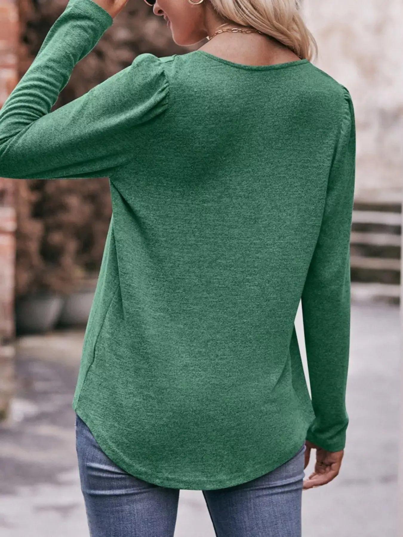 Pleated Square Neck Long Sleeve T-Shirt - Trendsi - Flyclothing LLC
