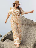 Plus Size V-Neck Flutter Sleeve Wide Leg Jumpsuit - Trendsi - Flyclothing LLC