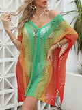 Openwork Contrast V-Neck Cover-Up - Trendsi - Flyclothing LLC