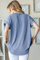 Heimish Full Size Front Pocket Short Sleeve Ribbed Top - Trendsi - Flyclothing LLC