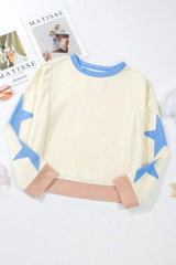 Star Contrast Round Neck Long Sleeve Sweatshirt - Trendsi - Flyclothing LLC