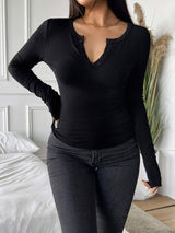 Devine Quarter Button Long Sleeve T-Shirt - Trendsi - Flyclothing LLC