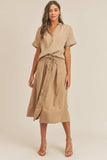 MABLE Short Sleeve Top and Button Down Midi Skirt Set - Trendsi - Flyclothing LLC