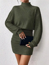 Ribbed Knit Turtleneck Bodycon Mini Dress - Trendsi - Flyclothing LLC