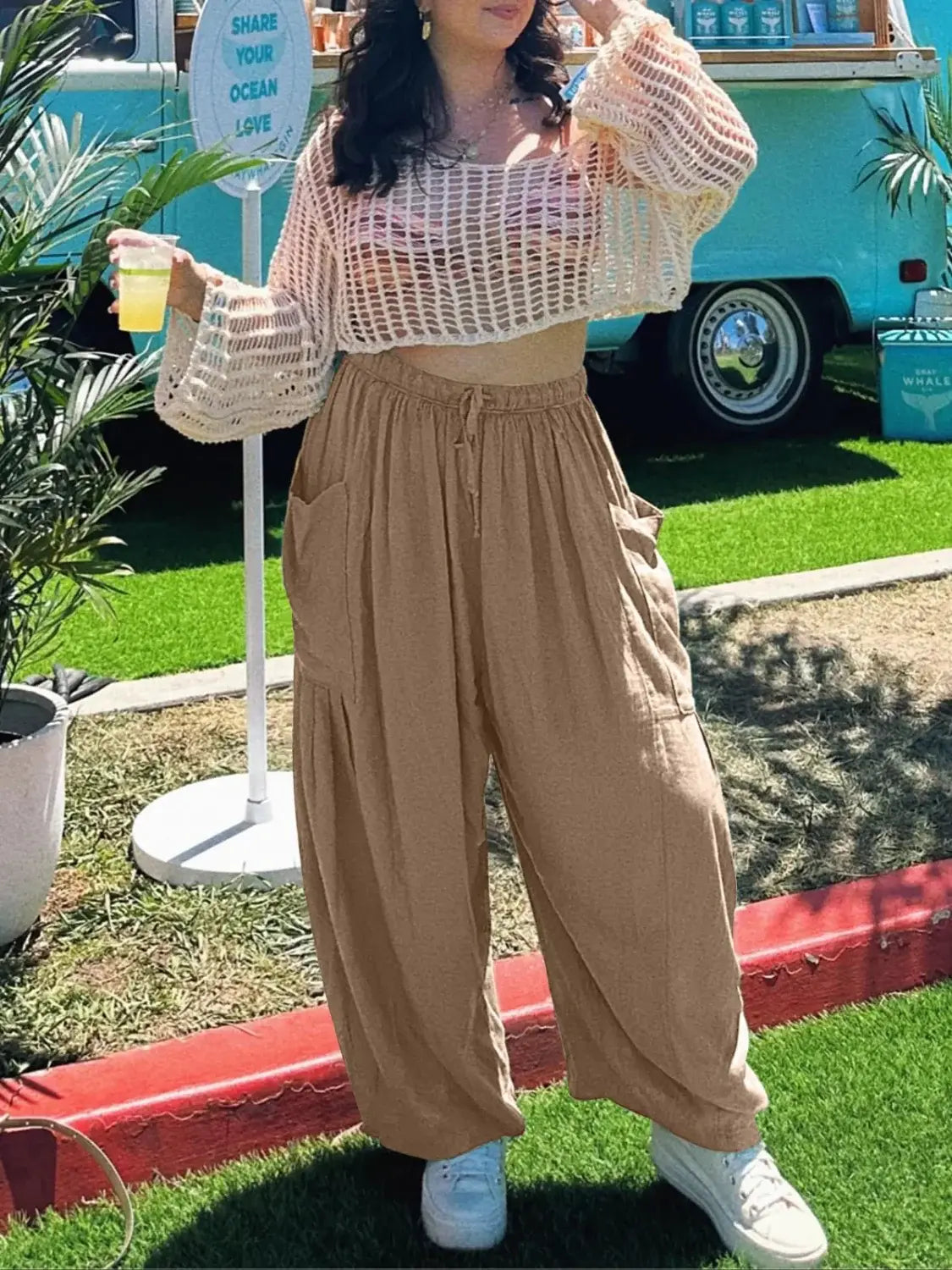 Full Size Drawstring Pants with Pockets Plus Size - Trendsi - Flyclothing LLC