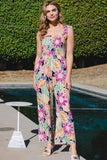 ODDI Full Size Floral Sleeveless Wide Leg Jumpsuit - Trendsi