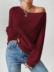 Honey Single Shoulder Long Sleeve Sweater - Trendsi