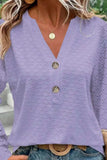 Eyelet Notched Long Sleeve T-Shirt - Trendsi - Flyclothing LLC