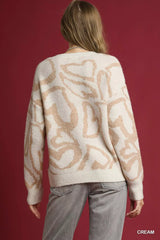 Umgee Heart Print Crew Neck Sweater - Trendsi - Flyclothing LLC