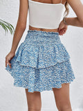 Smocked Layered Printed Mini Skirt - Trendsi