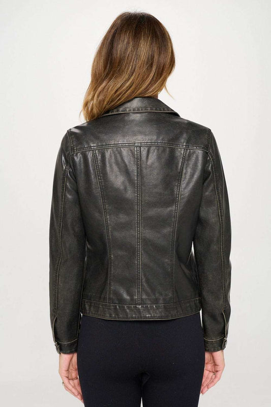 Coalition LA Button Down Cargo Vegan Leather Shacket - Trendsi - Flyclothing LLC