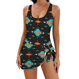 Baha Ranch Turquoise Orange Aztec Skirted Swimsuit - Baha Ranch Western Wear - Flyclothing LLC