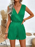 Textured Surplice Sleeveless Romper - Trendsi - Flyclothing LLC