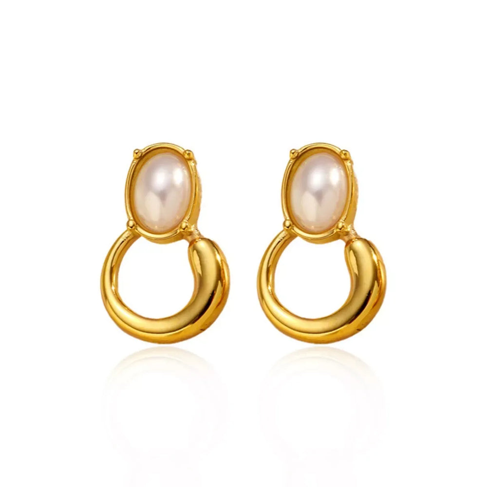 18K Gold-Plated Pearl Earrings - Trendsi - Flyclothing LLC