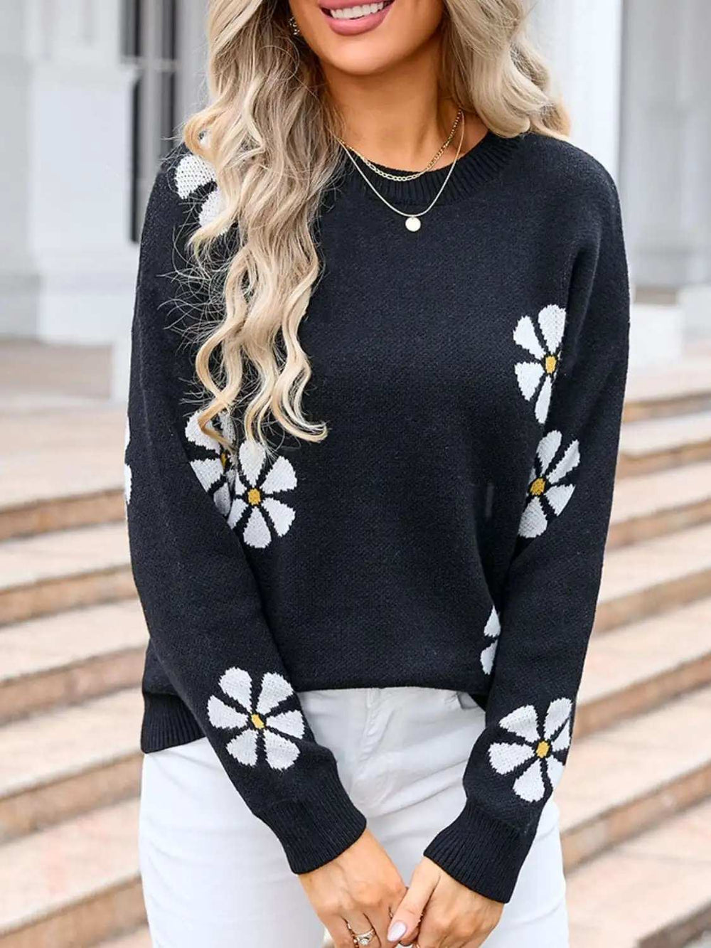 Angel Wings Round Neck Long Sleeve Sweater - Trendsi - Flyclothing LLC