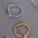 Synthetic Pearl Titanium Steel Ring - Trendsi - Flyclothing LLC