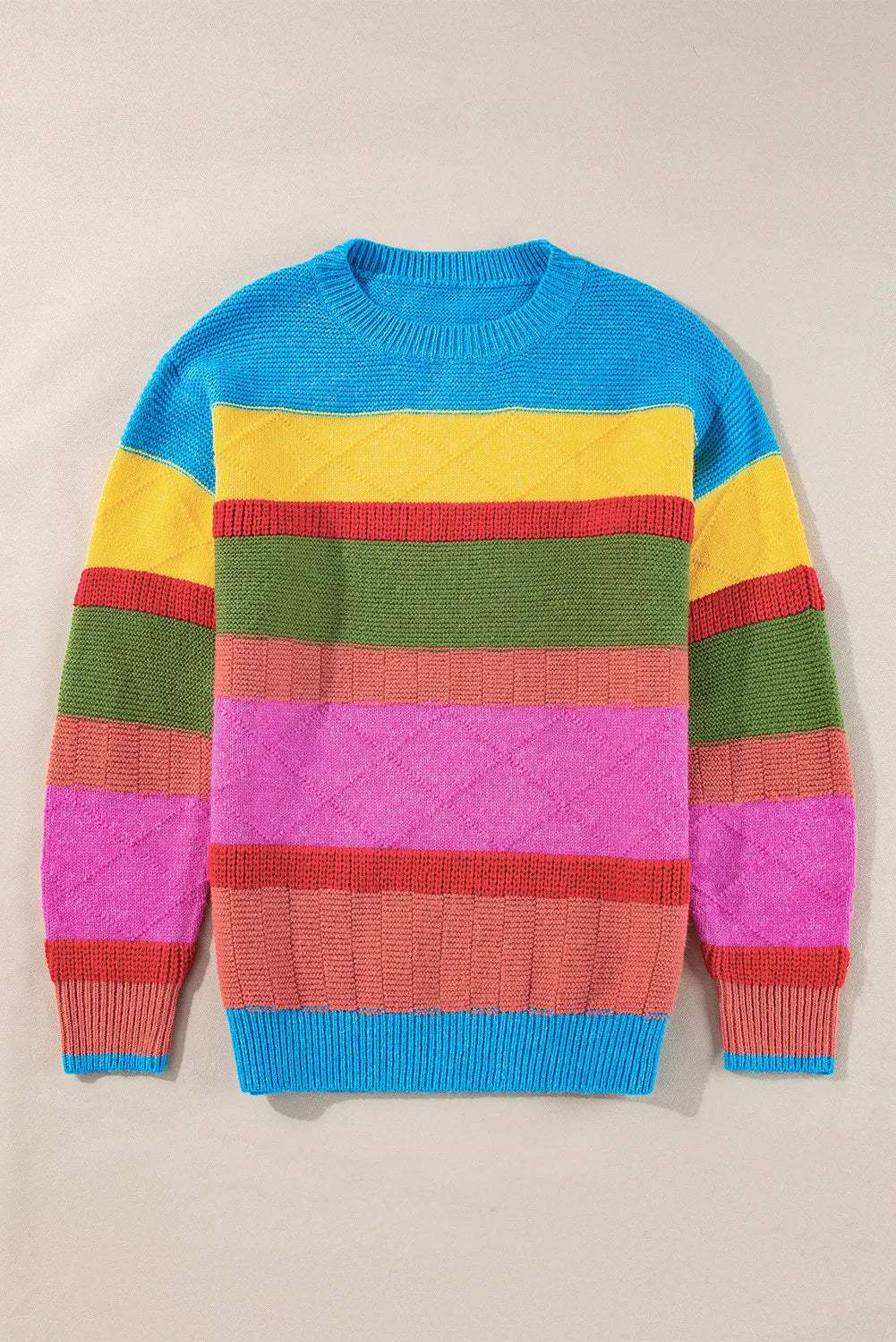 Contrast Round Neck Dropped Shoulder Sweater - Trendsi - Flyclothing LLC