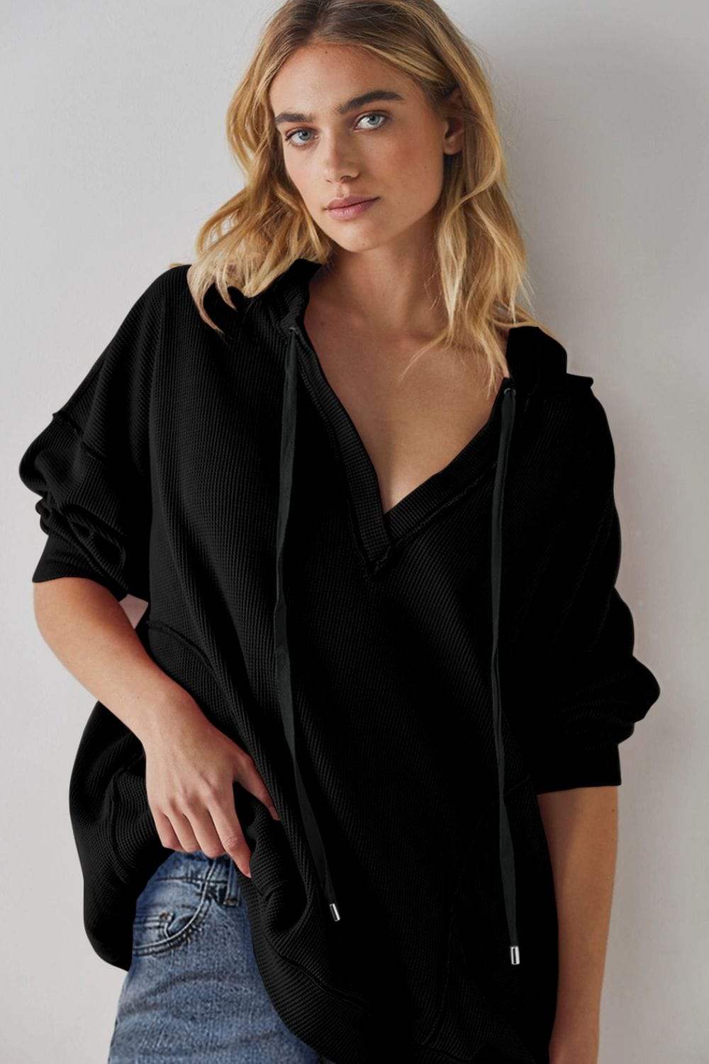 Exposed Seam Drawstring Long Sleeve Hoodie - Trendsi - Flyclothing LLC