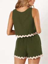 Contrast Trim Round Neck Top and Shorts Set - Trendsi - Flyclothing LLC