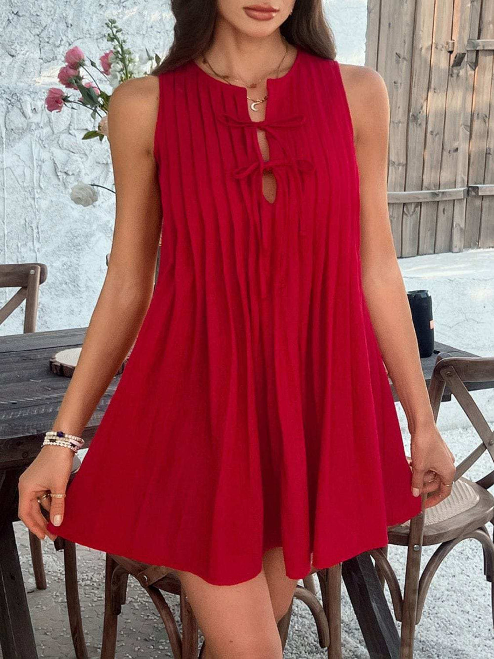 Devine Pleated Sleeveless Mini Dress - Trendsi - Flyclothing LLC