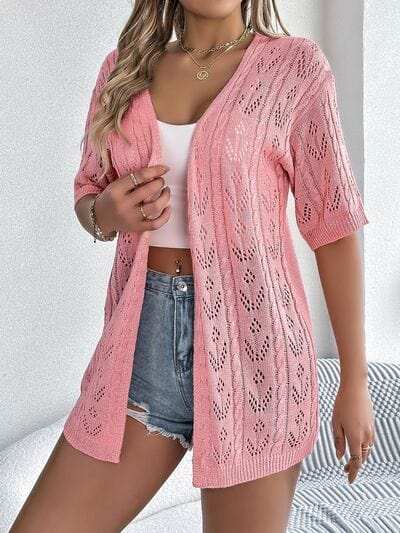 Openwork Open Front Half Sleeve Cardigan - Trendsi - Flyclothing LLC